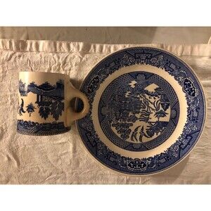 blue willow by royal sebring ohio set of 3 plates one mug